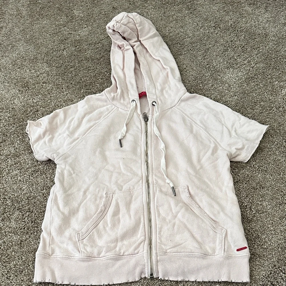 Light Pink Short Sleeve Zip Hoodie - Picture 4 of 13